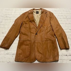 Hugo Boss Tan 100% Calf Skin Leather Blazer Jacket sz 38R - great condition